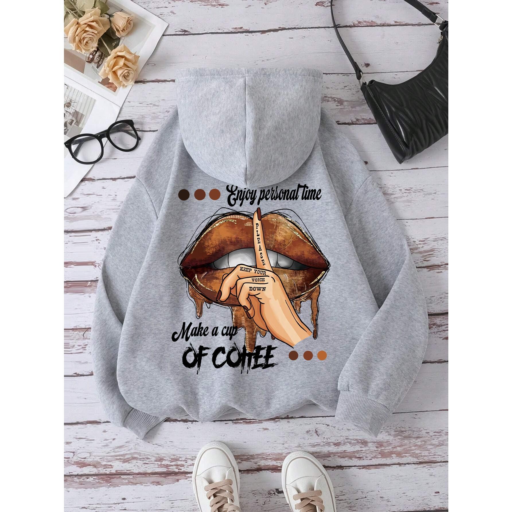 Mach eine Tasse Kaffee Dirty Little Secret Druck Sweatshirt Damen Weiche Kapuzenpullover Warme Fleece-Hoodies Übergroße Streetwear L von Joom DACH