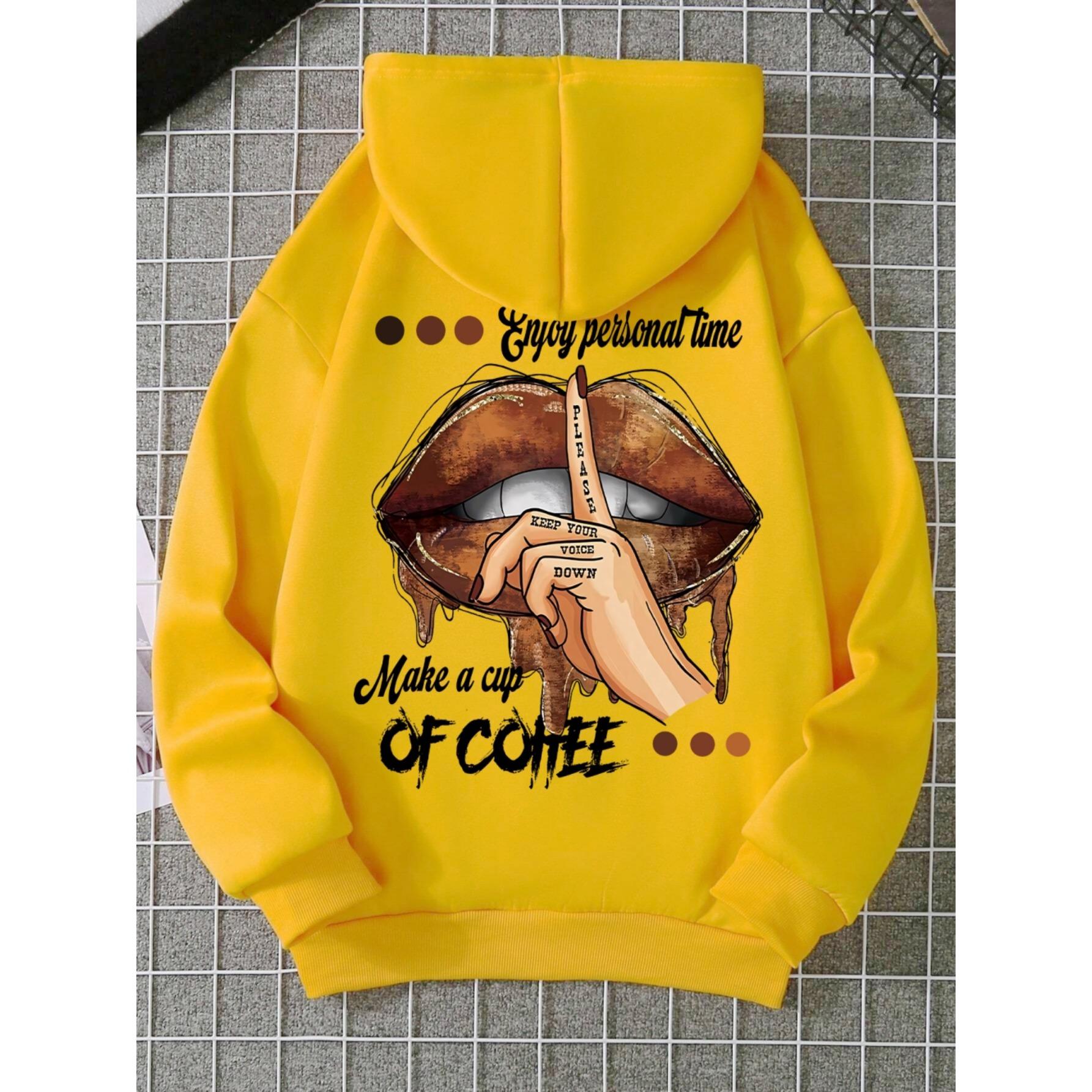 Mach eine Tasse Kaffee Dirty Little Secret Druck Sweatshirt Damen Weiche Kapuzenpullover Warme Fleece-Hoodies Übergroße Streetwear L von Joom DACH