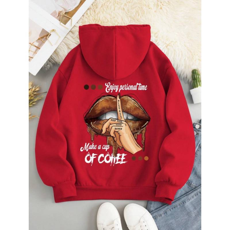 Mach eine Tasse Kaffee Dirty Little Secret Druck Sweatshirt Damen Weiche Kapuzenpullover Warme Fleece-Hoodies Übergroße Streetwear S von Joom DACH