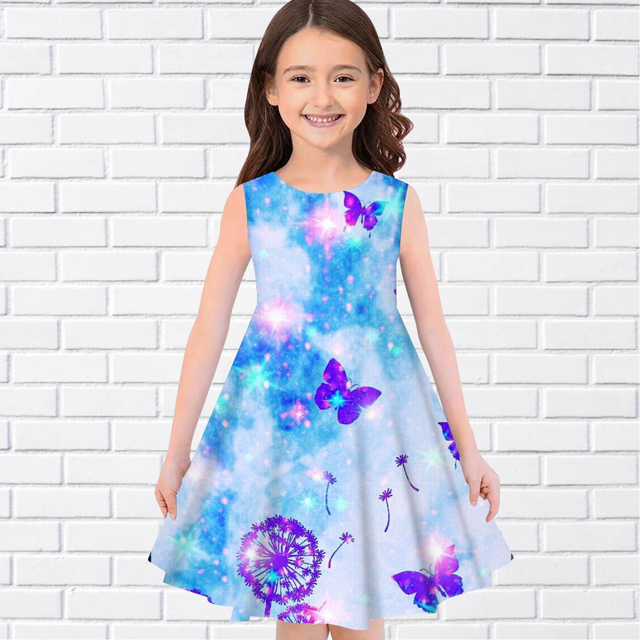 Mädchen 3D-Druck Schmetterling voller Rock ärmelloses Prinzessinkleid Tank 3D-Druck Schmetterlingskleid für Mädchen 2022 Sommer 110 violett von Joom DACH