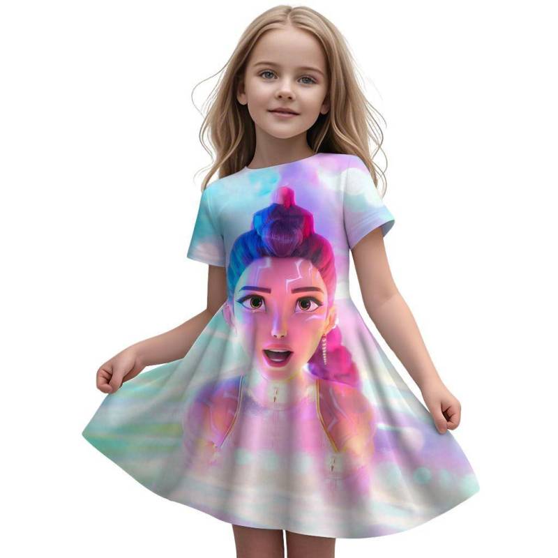 Mädchen 3D KPop Devil Hunter Kleid Neu Sommer Leinen Niedlich Lässig Mode Bestseller für Kinder 140 von Joom DACH