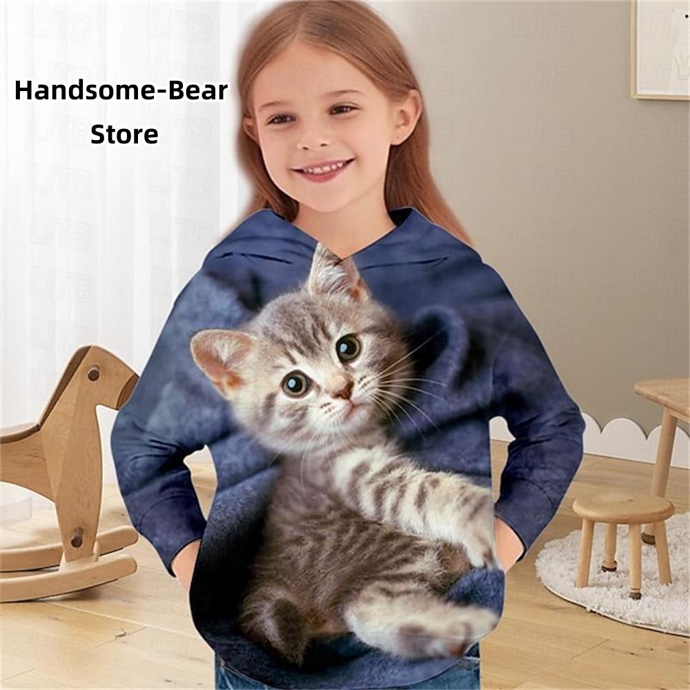 Mädchen 3D Katzen Kapuzenpullover Pullover Langarm 3D Druck Kinderkleidung Mode Kostüme für Mädchen Top im Alter von 2 bis 12 Jahren 100 von Joom DACH