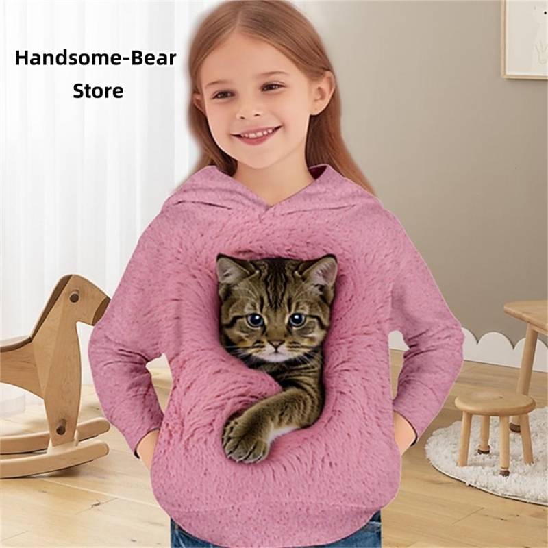 Mädchen 3D Katzen Kapuzenpullover Pullover Langarm 3D Druck Kinderkleidung Mode Kostüme für Mädchen Top im Alter von 2 bis 12 Jahren 140 von Joom DACH