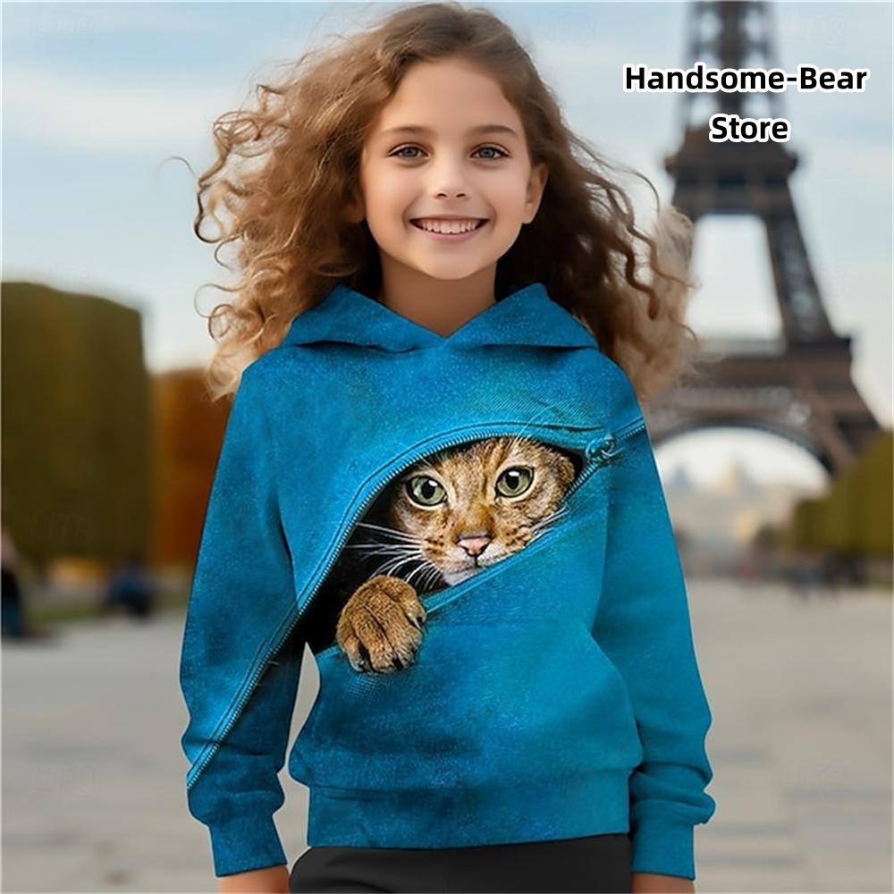 Mädchen 3D Katzen Kapuzenpullover Pullover Langarm 3D Druck Kinderkleidung Mode Kostüme für Mädchen Top im Alter von 2 bis 12 Jahren 140 von Joom DACH