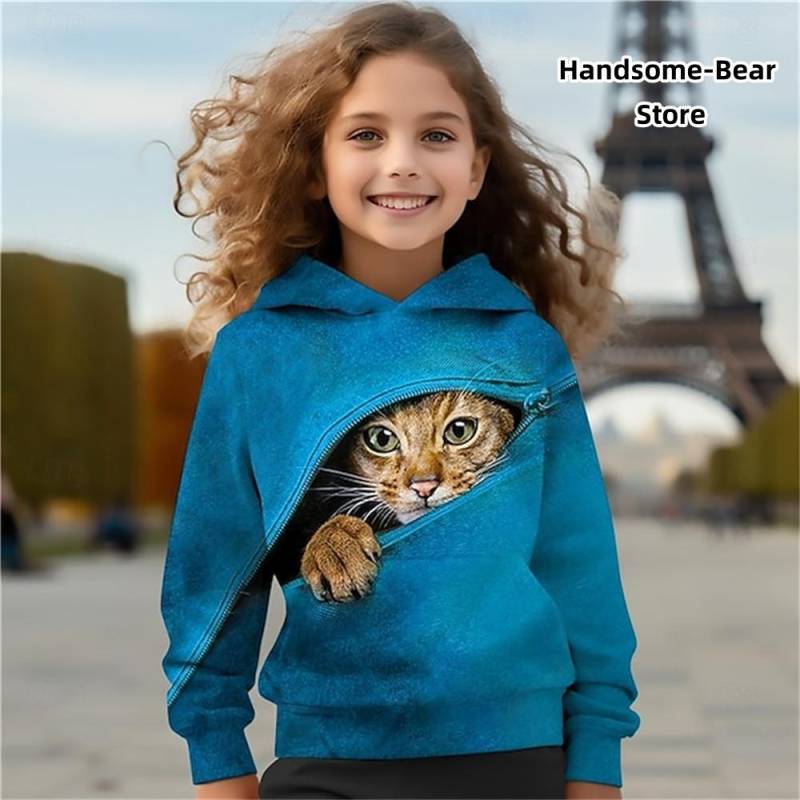 Mädchen 3D Katzen Kapuzenpullover Pullover Langarm 3D Druck Kinderkleidung Mode Kostüme für Mädchen Top im Alter von 2 bis 12 Jahren 140 von Joom DACH