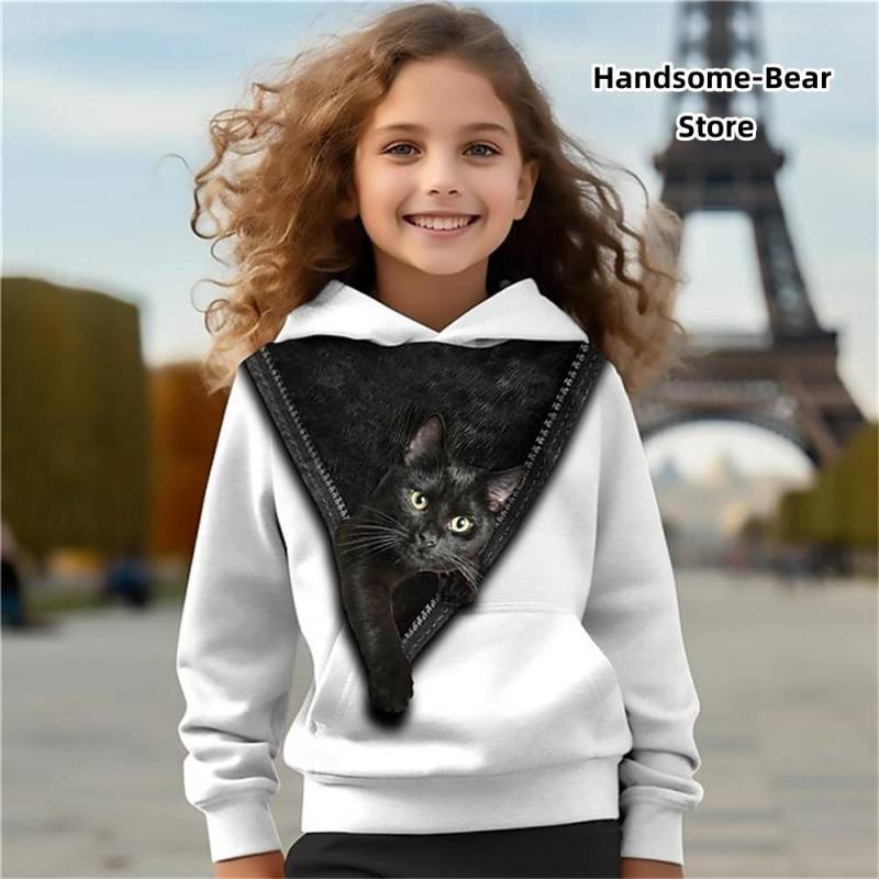 Mädchen 3D Katzen Kapuzenpullover Pullover Langarm 3D Druck Kinderkleidung Mode Kostüme für Mädchen Top im Alter von 2 bis 12 Jahren 140 von Joom DACH