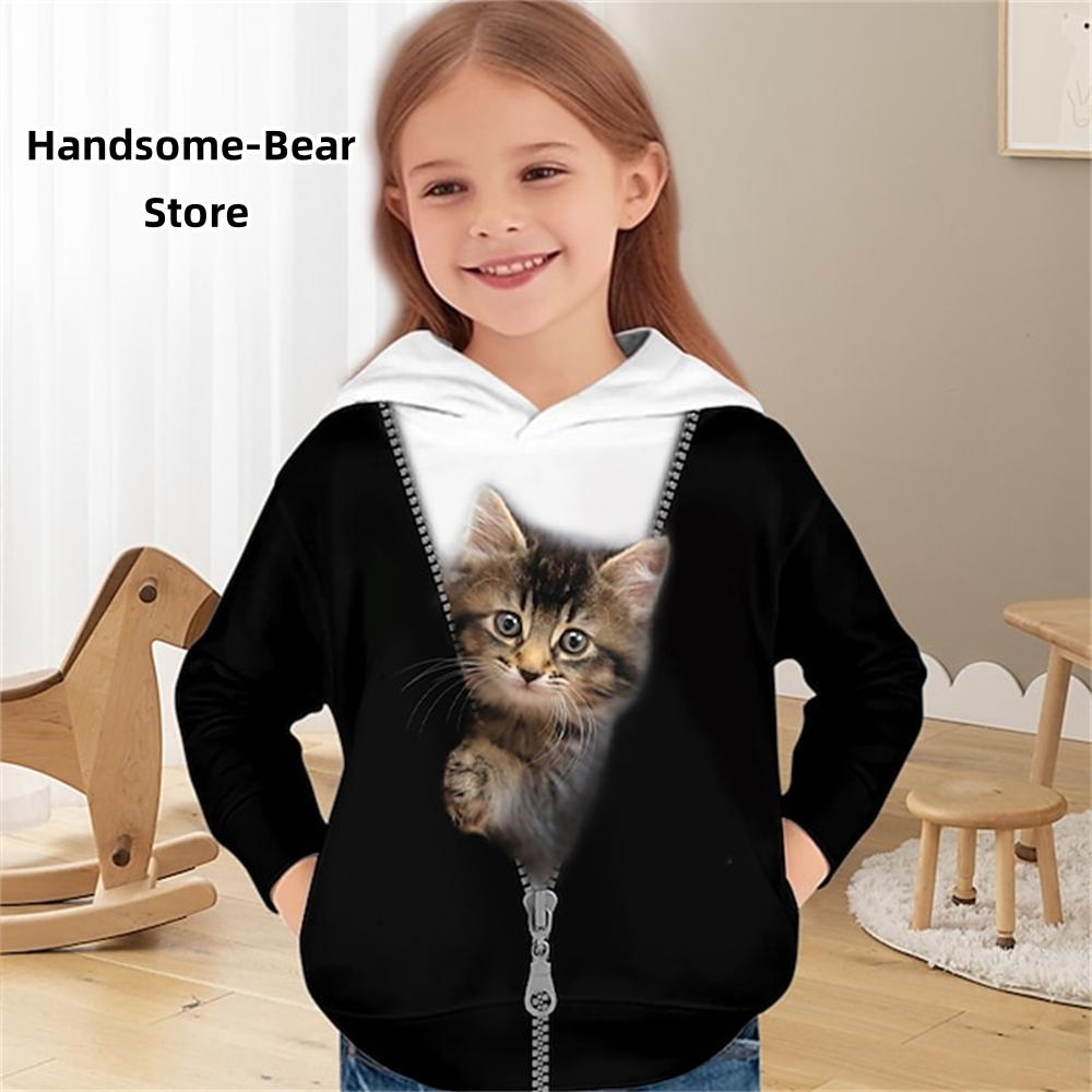 Mädchen 3D Katzen Kapuzenpullover Pullover Langarm 3D Druck Kinderkleidung Mode Kostüme für Mädchen Top im Alter von 2 bis 12 Jahren 140 von Joom DACH