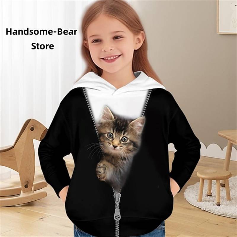 Mädchen 3D Katzen Kapuzenpullover Pullover Langarm 3D Druck Kinderkleidung Mode Kostüme für Mädchen Top im Alter von 2 bis 12 Jahren 140 von Joom DACH