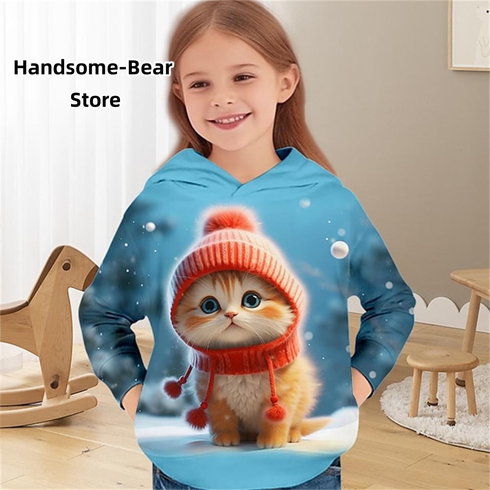 Mädchen 3D Katzen Kapuzenpullover Pullover Langarm 3D Druck Kinderkleidung Mode Kostüme für Mädchen Top im Alter von 2 bis 12 Jahren 160 von Joom DACH