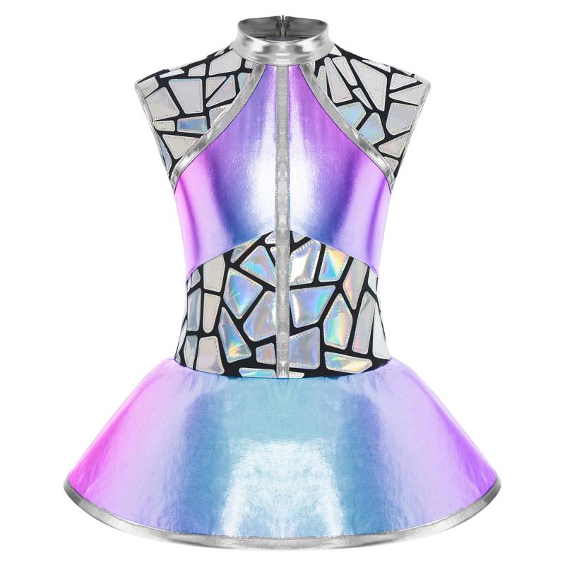 Mädchen Alien Kostüm Metallic Glänzend Ärmellos Rückenreißverschluss Pailletten Kleid Weltraum Cosplay Halloween Party blau von Joom DACH