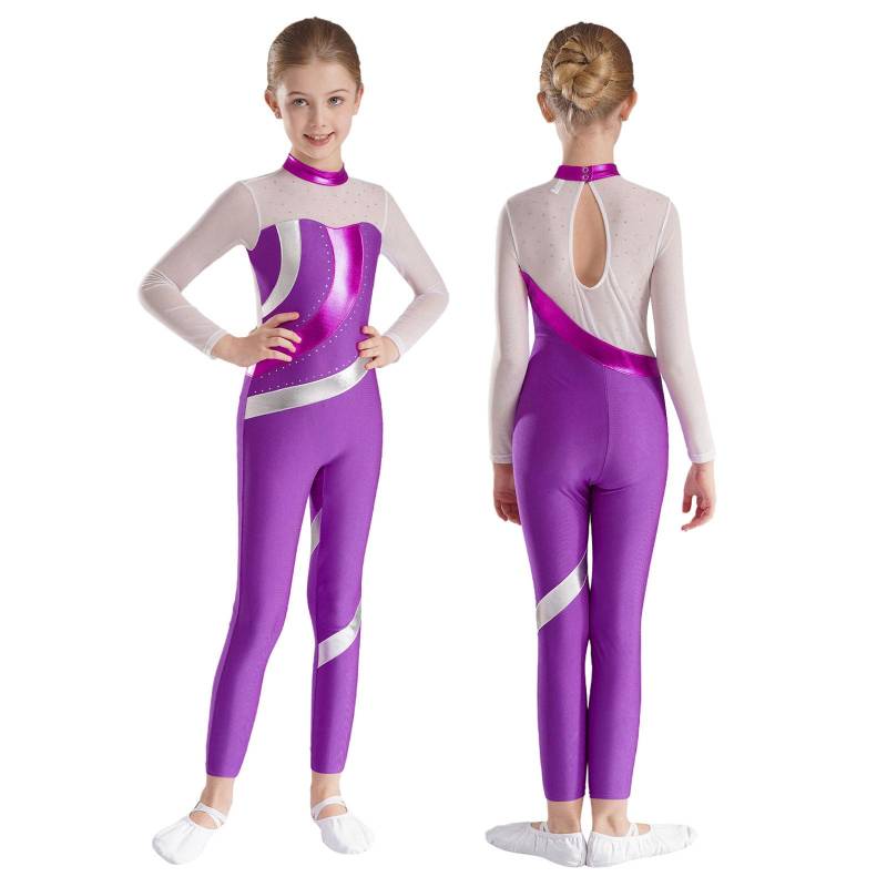 Mädchen Ballett Tanz Trikot Catsuit Ganzkörper Bodysuit für Gymnastik Eiskunstlauf Athletisch Activewear Jumpsuit Performance 15-16 Years violett von Joom DACH