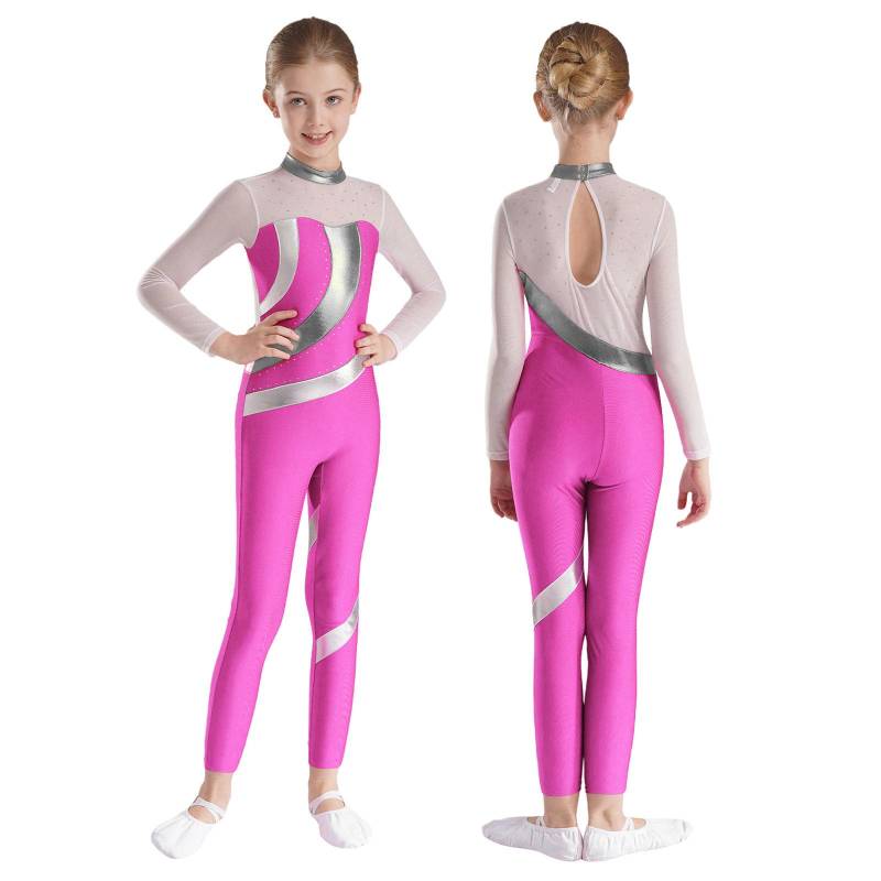 Mädchen Ballett Tanz Trikot Catsuit Ganzkörper Bodysuit für Gymnastik Eiskunstlauf Athletisch Activewear Jumpsuit Performance 7-8 Years heißes rosa von Joom DACH