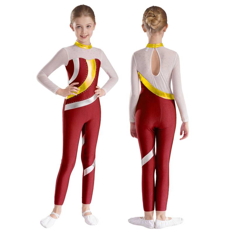 Mädchen Ballett Tanz Trikot Catsuit Ganzkörper Bodysuit für Gymnastik Eiskunstlauf Athletisch Activewear Jumpsuit Performance 7-8 Years bordeaux von Joom DACH