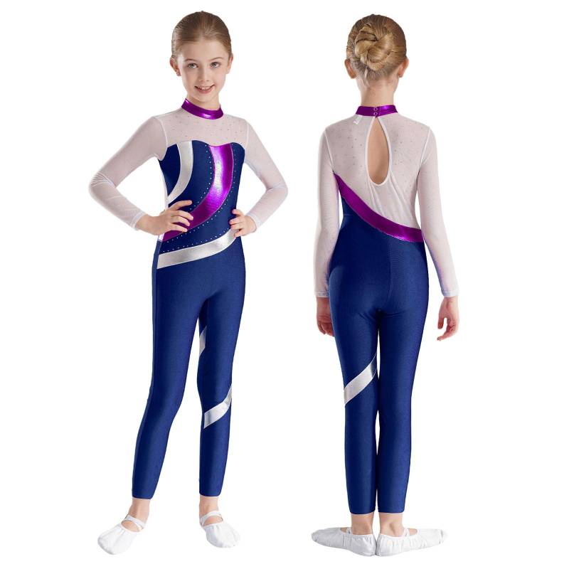 Mädchen Ballett Tanz Trikot Catsuit Ganzkörper Bodysuit für Gymnastik Eiskunstlauf Athletisch Activewear Jumpsuit Performance 9-10 Years navy blau von Joom DACH
