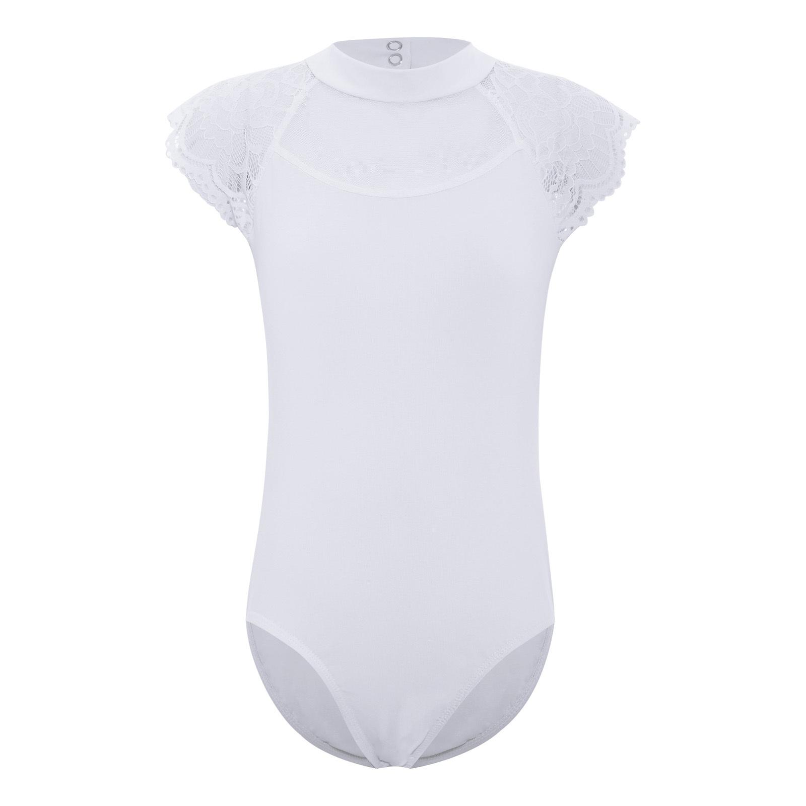Mädchen Ballett Trikot Spitze Kappenärmel Transparentes Mesh Ausschnitt Body Tanzprüfung Übungskostüm 3-4 Years von Joom DACH