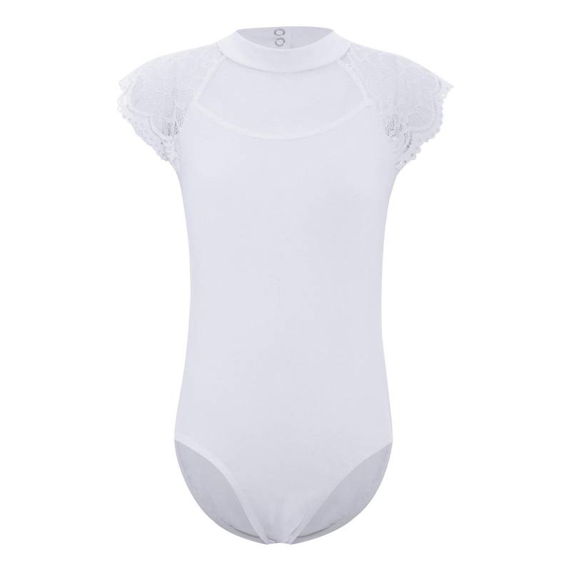 Mädchen Ballett Trikot Spitze Kappenärmel Transparentes Mesh Ausschnitt Body Tanzprüfung Übungskostüm 3-4 Years weiß von Joom DACH