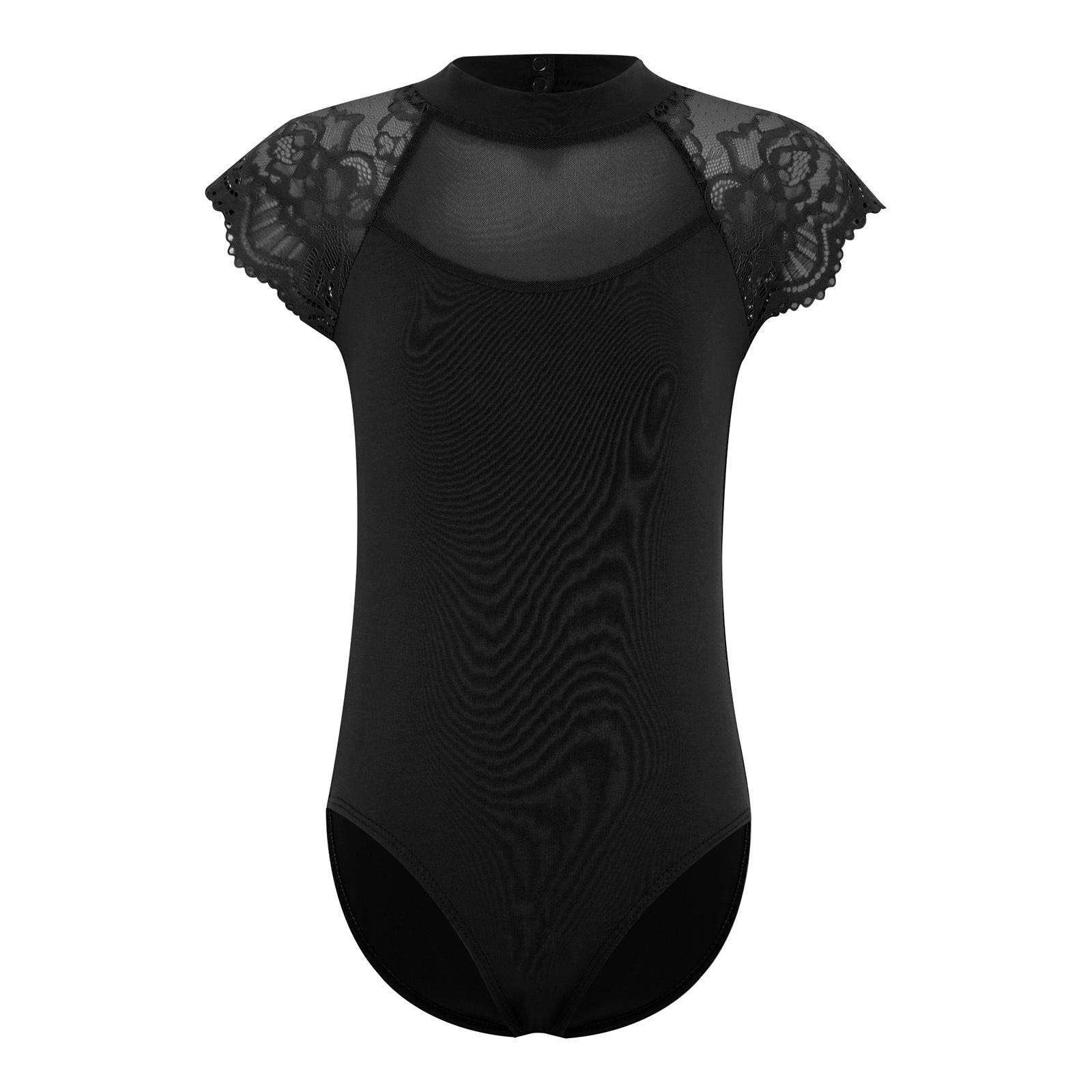 Mädchen Ballett Trikot Spitze Kappenärmel Transparentes Mesh Ausschnitt Body Tanzprüfung Übungskostüm 9-10 Years von Joom DACH