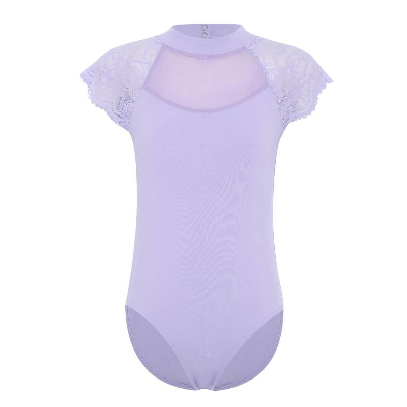 Mädchen Ballett Trikot Spitze Kappenärmel Transparentes Mesh Ausschnitt Body Tanzprüfung Übungskostüm 11-12 Years licht lila von Joom DACH