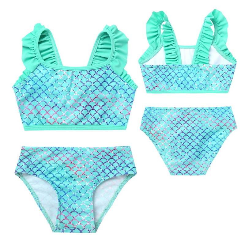 Mädchen-Bikini-Sets, Meerjungfrau-Bademode, zweiteiliger Badeanzug, Badebekleidung für Kinder von 1–16 Jahren 7-8 Years grün von Joom DACH