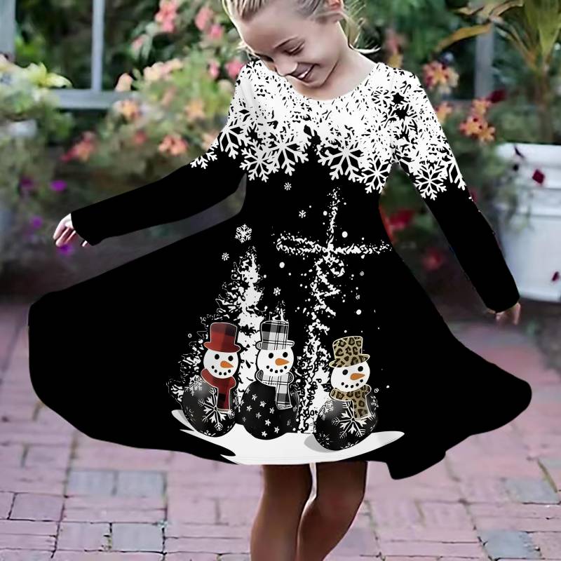 Mädchen Casual 3D Weihnachten Schneemann Druck Rundhals Langarm Kleid Kind Prinzessin Kleid 100 weiß von Joom DACH