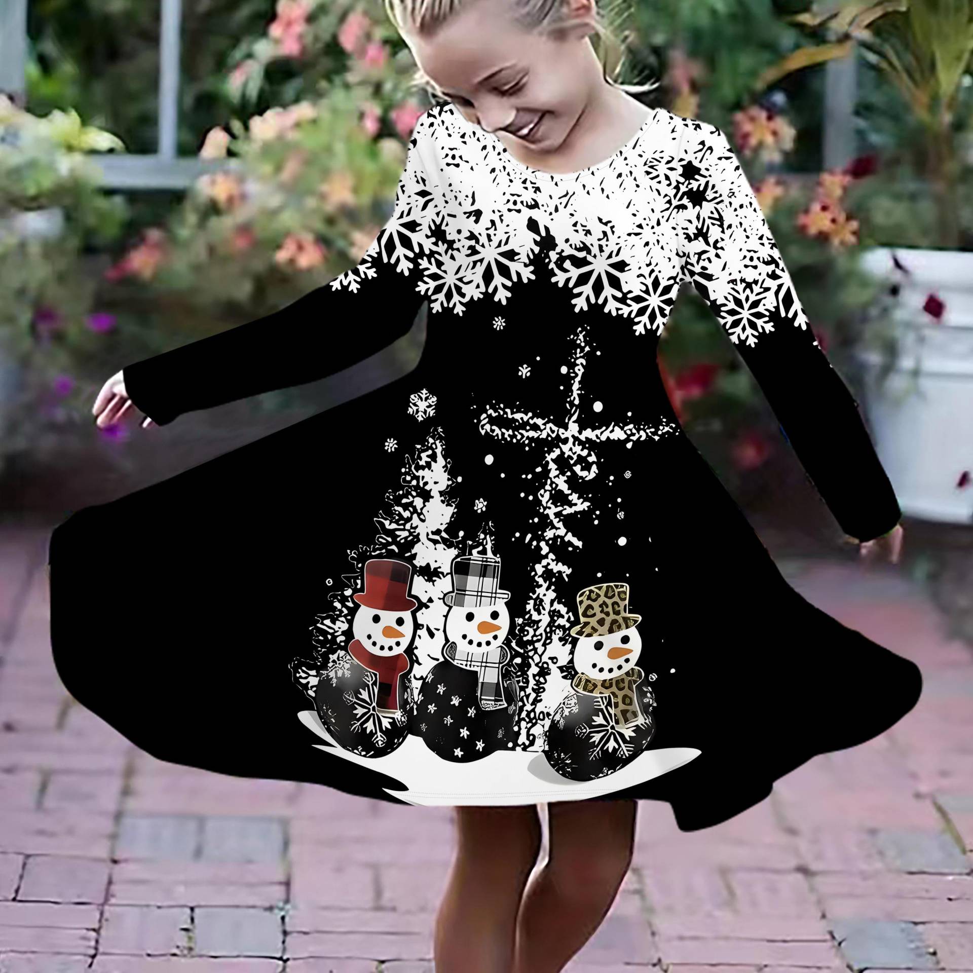 Mädchen Casual 3D Weihnachten Schneemann Druck Rundhals Langarm Kleid Kind Prinzessin Kleid 160 weiß von Joom DACH