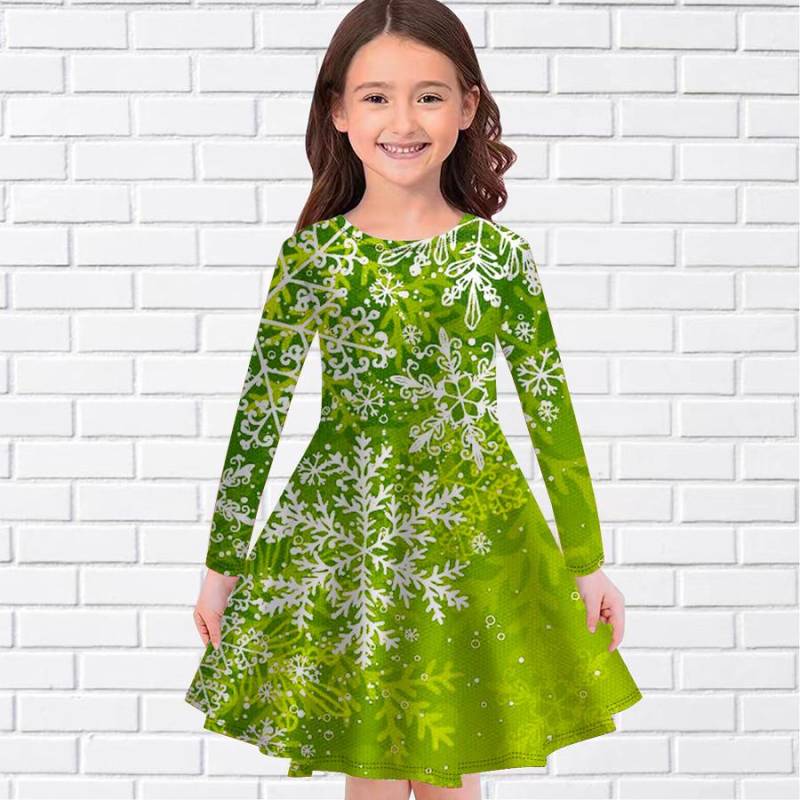 Mädchen Casual Hexagonal Schneeflocke Druck Rundhals Langarm Kleid Kind Prinzessin Kleid 80 gelb von Joom DACH