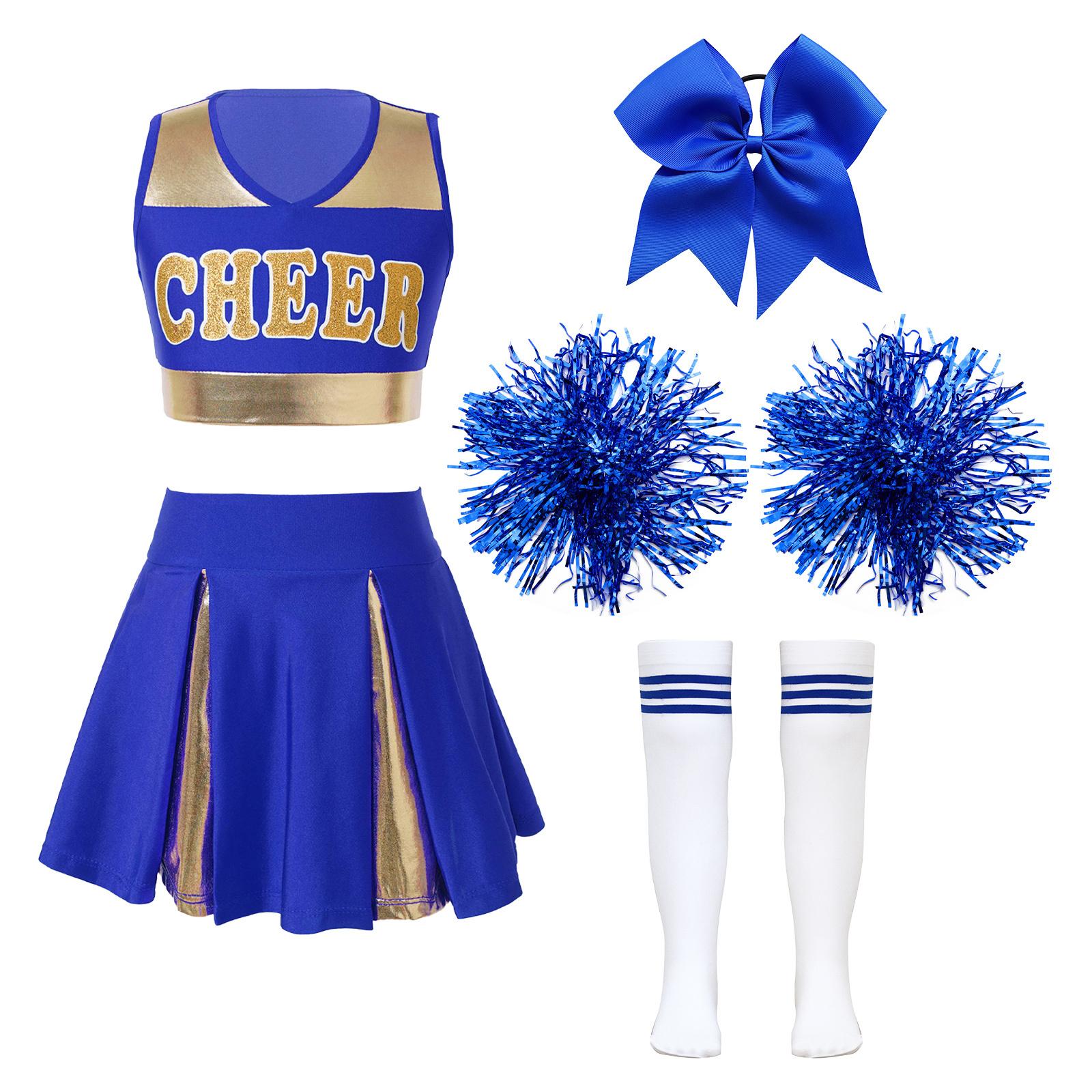 Mädchen Cheer Leader Halloween Performance Uniform Kostüm High School Ärmelloses Crop Top mit Faltenröcken Cheerleading Outfit 11-12 Years von Joom DACH
