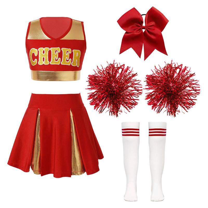 Mädchen Cheer Leader Halloween Performance Uniform Kostüm High School Ärmelloses Crop Top mit Faltenröcken Cheerleading Outfit 5-6 Years von Joom DACH
