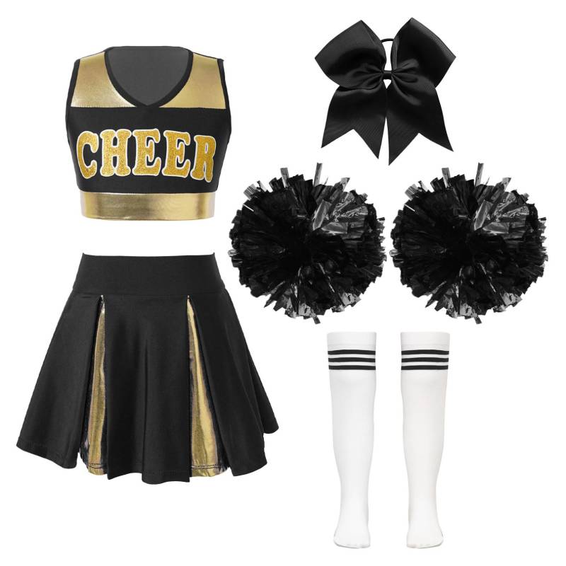 Mädchen Cheer Leader Halloween Performance Uniform Kostüm High School Ärmelloses Crop Top mit Faltenröcken Cheerleading Outfit 5-6 Years von Joom DACH