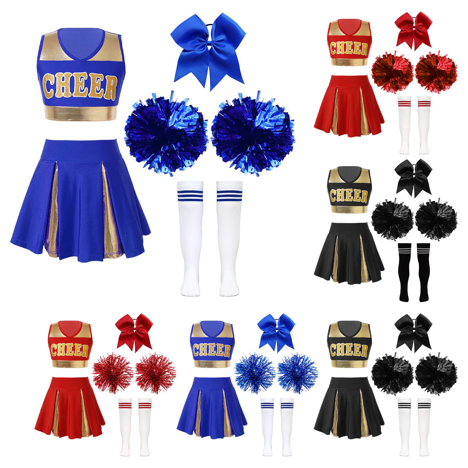 Mädchen Cheer Leader Halloween Performance Uniform Kostüm High School Ärmelloses Crop Top mit Faltenröcken Cheerleading Outfit 9-10 Years von Joom DACH