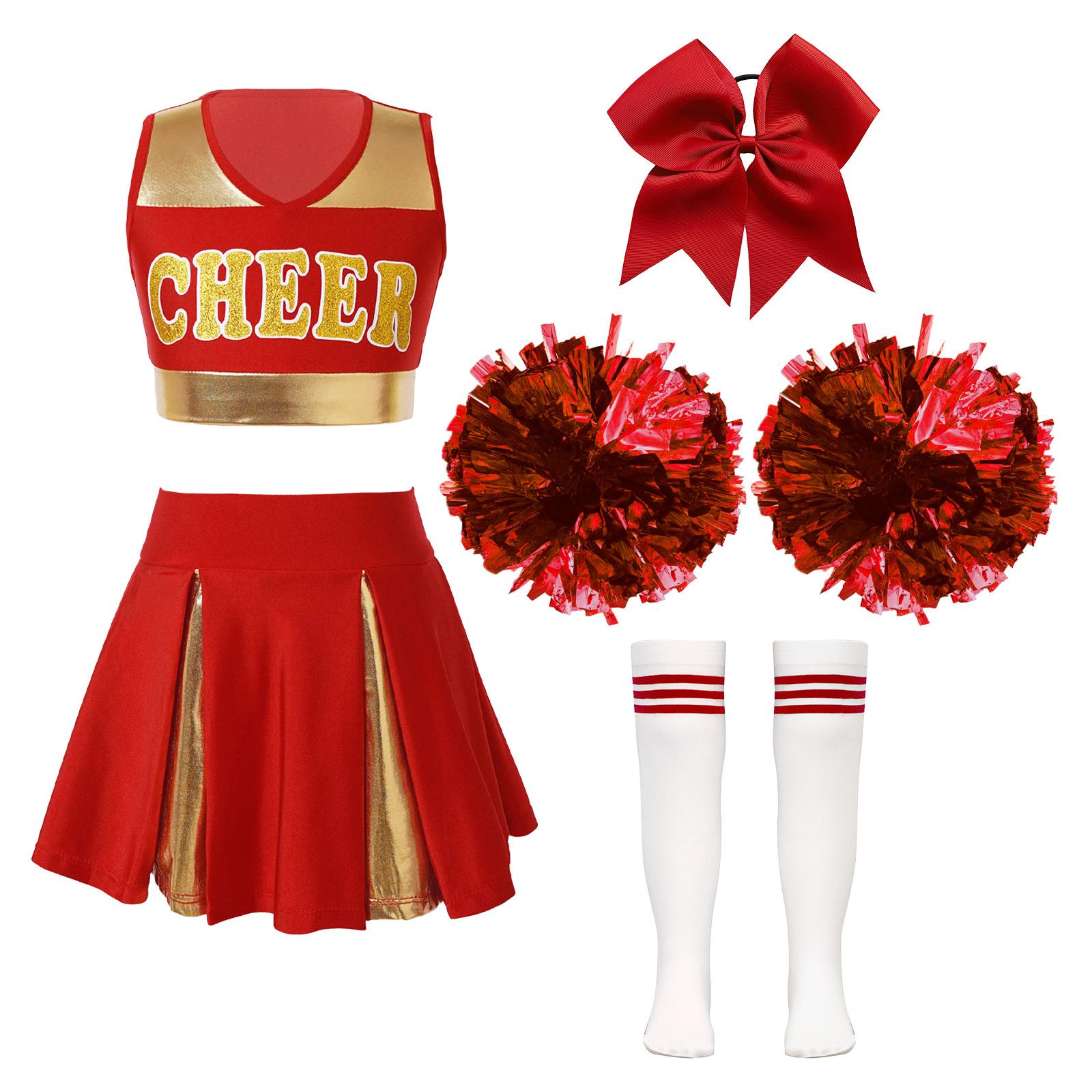 Mädchen Cheer Leader Halloween Performance Uniform Kostüm High School Ärmelloses Crop Top mit Faltenröcken Cheerleading Outfit 9-10 Years von Joom DACH