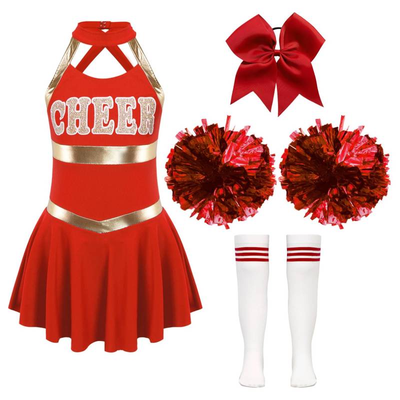 Mädchen Cheer Leader Halloween Performance Uniform Kostüm High School Ärmelloses Kleid Cheerleading Outfit 11-12 Years rot von Joom DACH