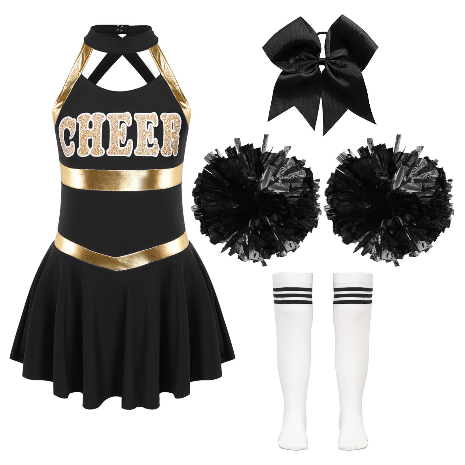 Mädchen Cheer Leader Halloween Performance Uniform Kostüm High School Ärmelloses Kleid Cheerleading Outfit 11-12 Years weiß/schwarz von Joom DACH