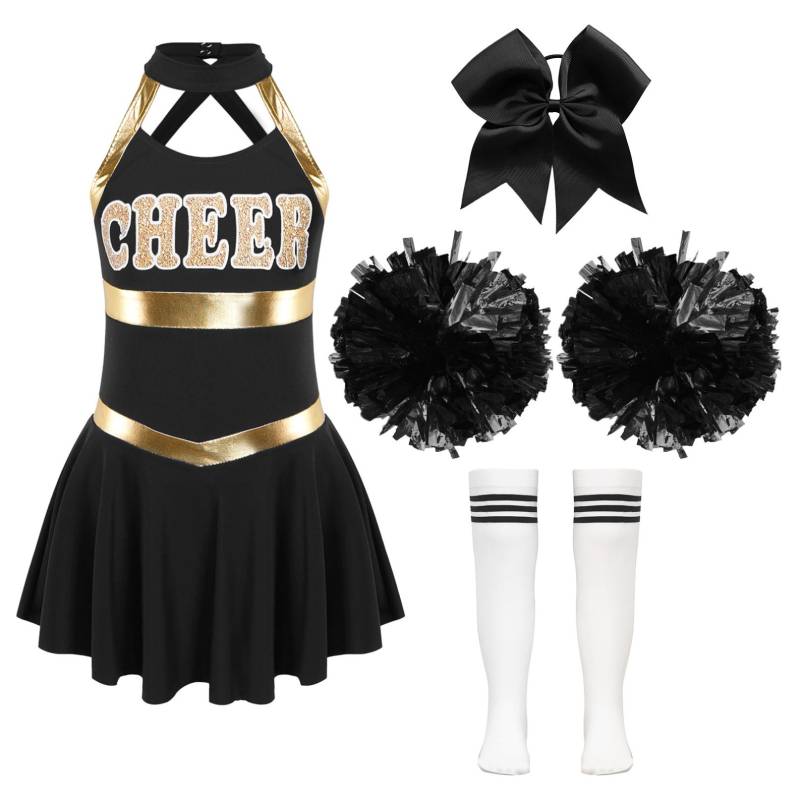 Mädchen Cheer Leader Halloween Performance Uniform Kostüm High School Ärmelloses Kleid Cheerleading Outfit 11-12 Years schwarz/weiß von Joom DACH
