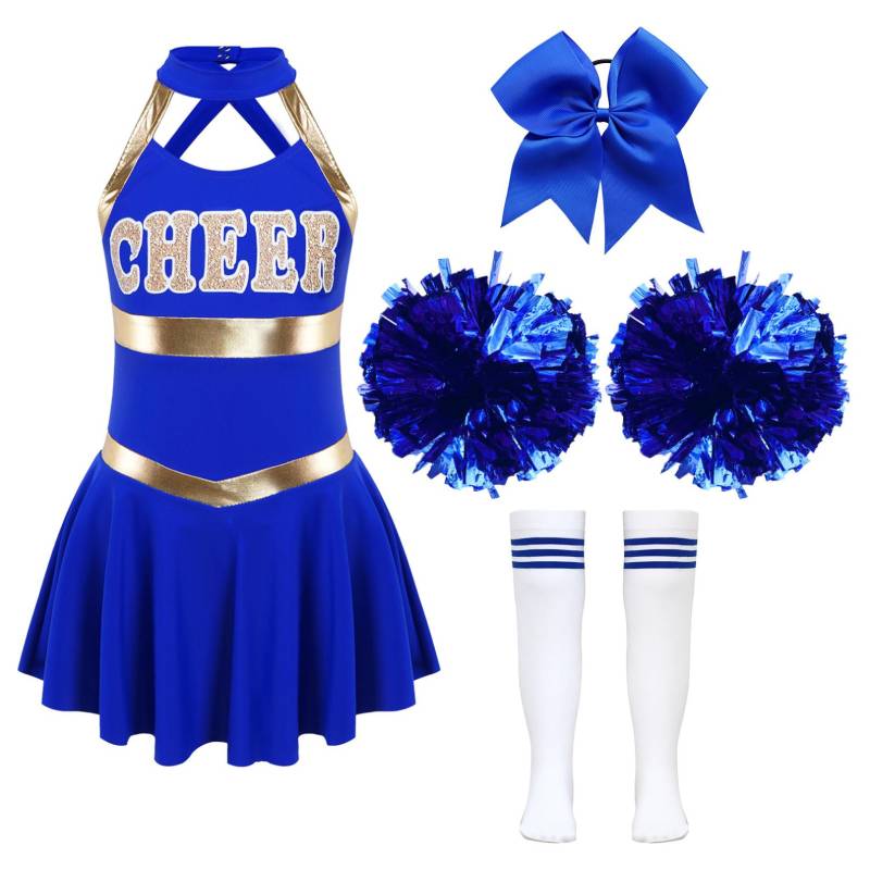 Mädchen Cheer Leader Halloween Performance Uniform Kostüm High School Ärmelloses Kleid Cheerleading Outfit 13-14 Years blau von Joom DACH