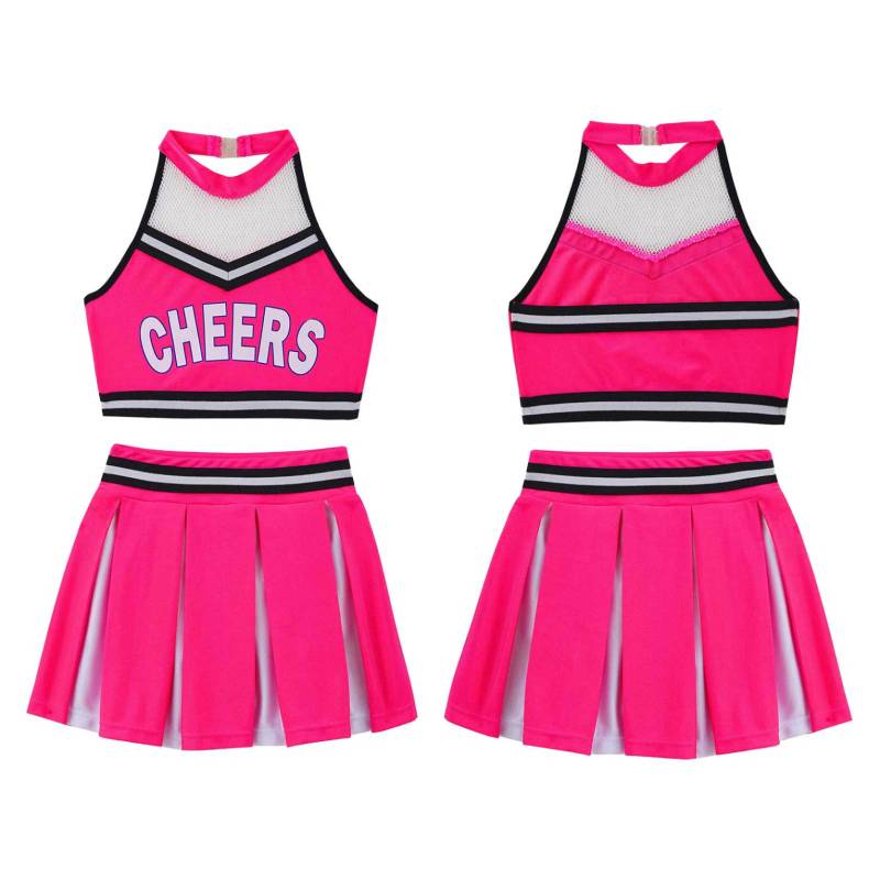 Mädchen Cheer Leader Schulkostüm Uniform Kinder Cheerleading Crop Top mit kariertem Rock Outfit Halloween 10-12 Years heißes rosa von Joom DACH