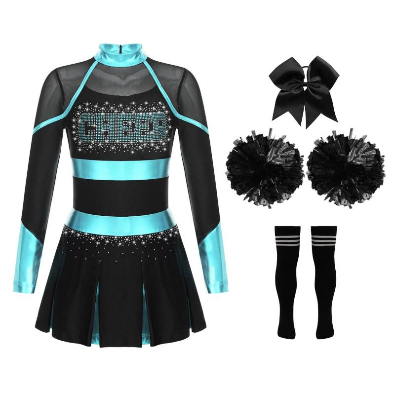 Mädchen Cheerleading Tanz Outfit Halloween Fancy Dress Up Langarm Kleid Cheer Leader Uniform Maskerade Cosplay Outfits 13-14 Years schwarz/blau von Joom DACH