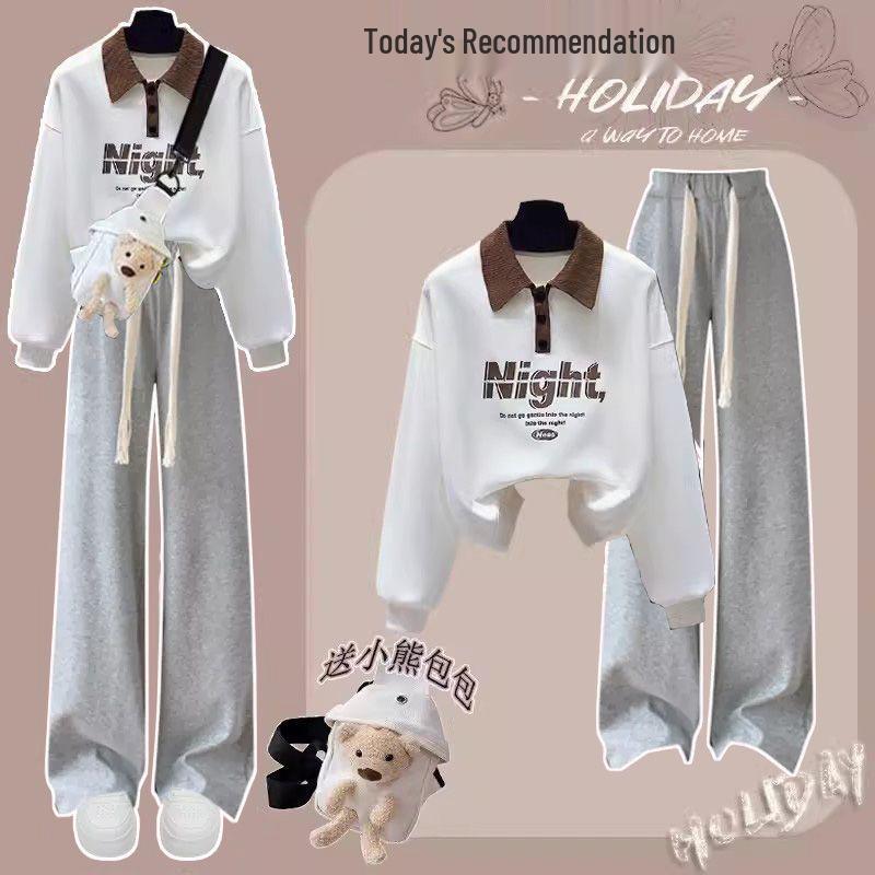 Mädchen College-Stil Sweatshirt & Weitbein-Hosen Set - Herbst 2024 Mode für Junior & High School M von Joom DACH