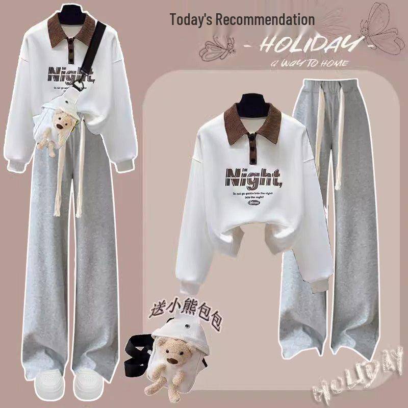 Mädchen College-Stil Sweatshirt & Weitbein-Hosen Set - Herbst 2024 Mode für Junior & High School M von Joom DACH