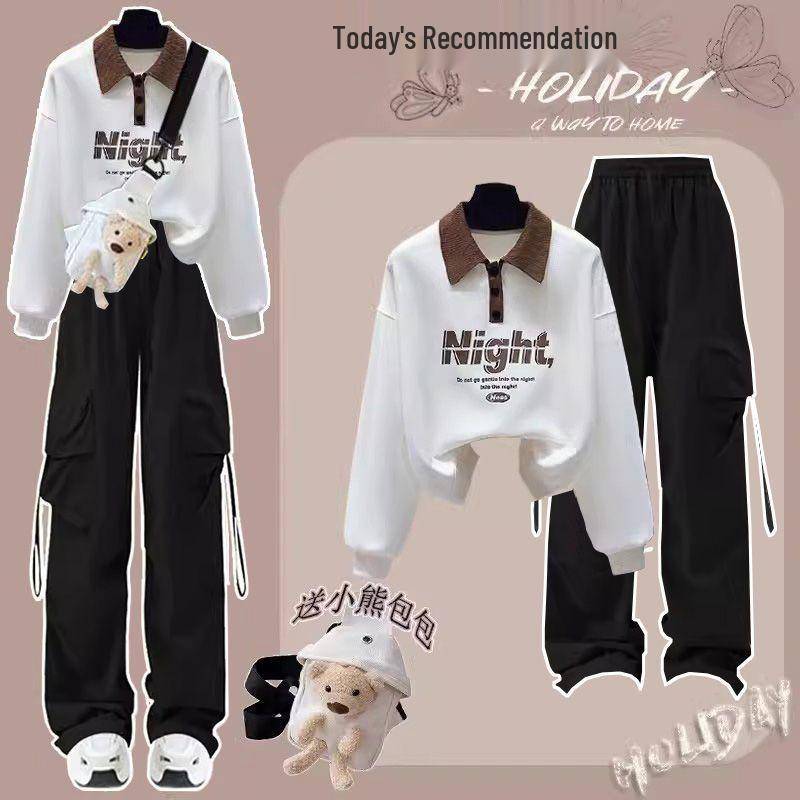 Mädchen College-Stil Sweatshirt & Weitbein-Hosen Set - Herbst 2024 Mode für Junior & High School M von Joom DACH