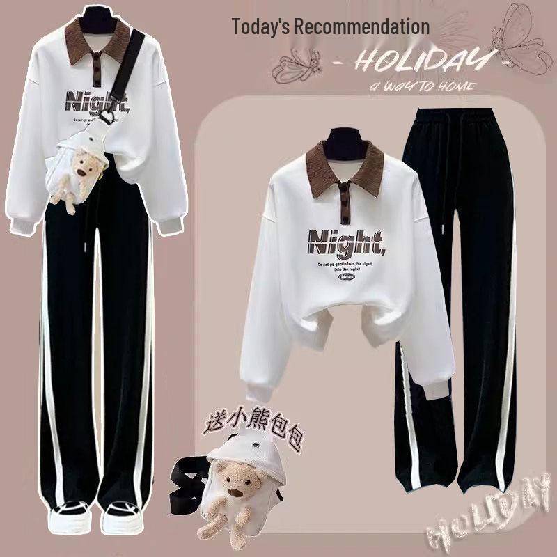 Mädchen College-Stil Sweatshirt & Weitbein-Hosen Set - Herbst 2024 Mode für Junior & High School XXL von Joom DACH