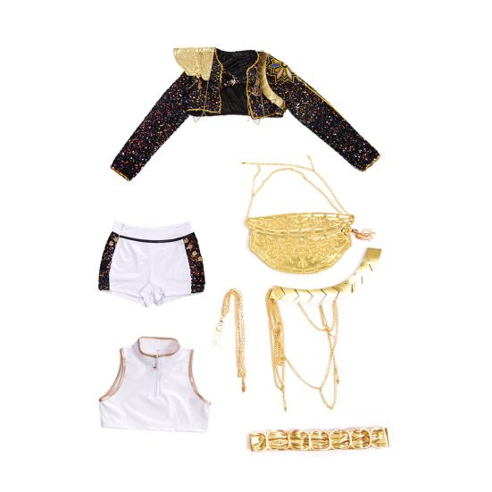 Mädchen Dämonenjäger Kostüm Halloween Pop Sängerin Cosplay Outfits Komplettset für Bühnenauftritt Halloween Party 120cm B von Joom DACH