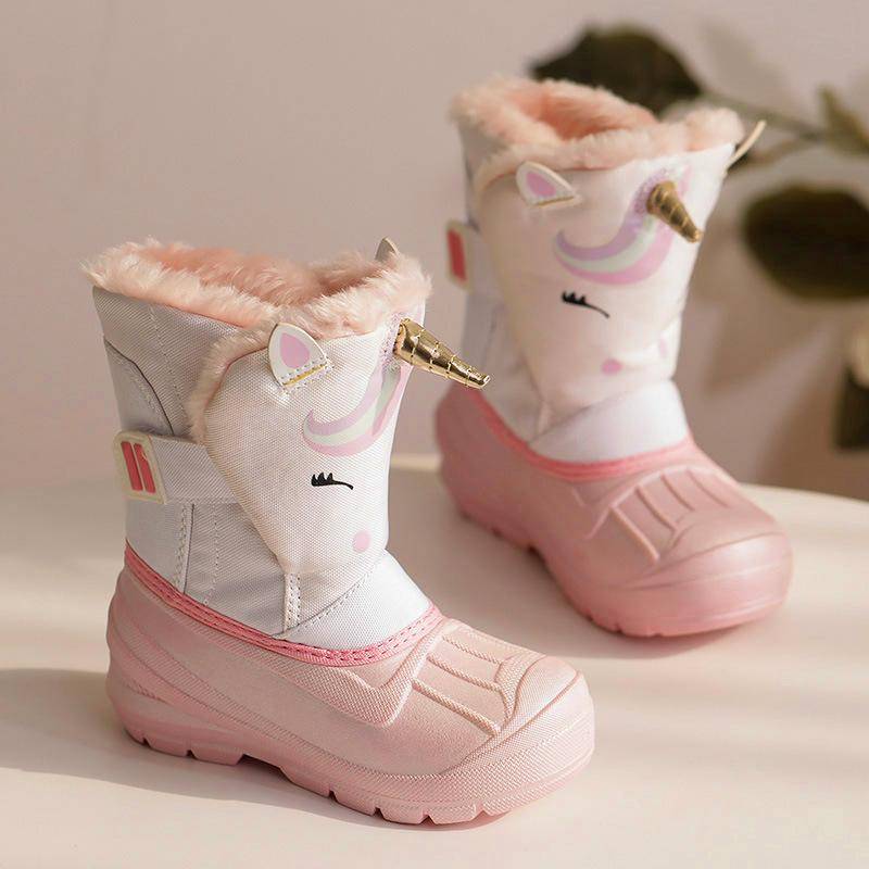 Mädchen Einhorn Schneestiefel Wasserdicht Rutschfest Kaltwetter Schuhe Marke Jungen Mädchen Gummistiefel für Kinder Mode Sneaker 29(Insole18cm) von Joom DACH