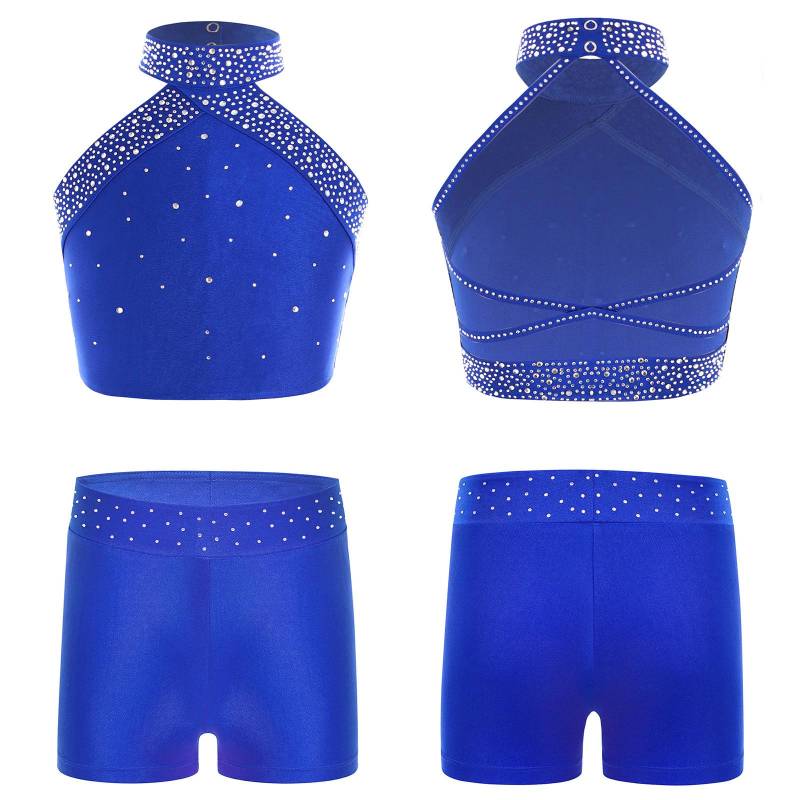 Mädchen Eiskunstlauf-Tanz-Outfits 2-teilig Gymnastik-Ballett-Tanz-Set Neckholder-Bauchweste mit Booty-Shorts Sportkleidung 15-16 Years von Joom DACH