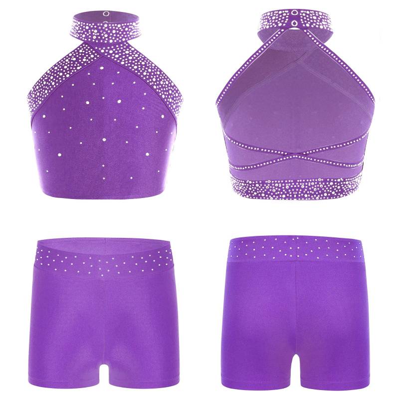 Mädchen Eiskunstlauf-Tanz-Outfits 2-teilig Gymnastik-Ballett-Tanz-Set Neckholder-Bauchweste mit Booty-Shorts Sportkleidung 9-10 Years violett Mädchen Eiskunstlauf-Tanz-Outfits 2-teilig Gymnastik-Ballett-Tanz-Set Neckholder-Bauchweste mit Booty-Shorts Sportkleidung 9-10 Years violett von Joom DACH