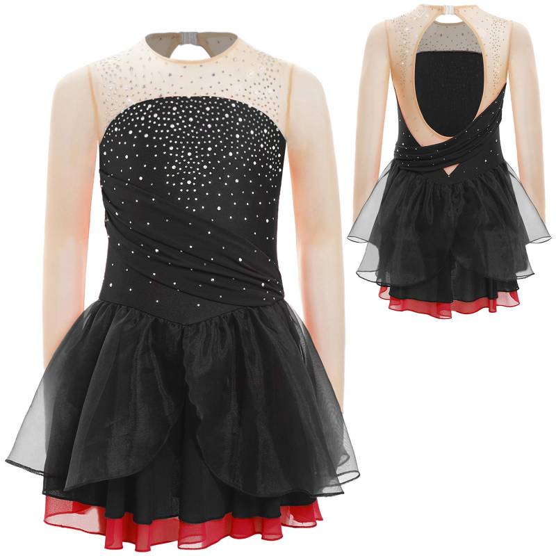 Mädchen Eiskunstlaufkleid Ballett Tanz Trikot Langarm Geraffte Mesh-Overlay Tutu Rock Lyrische Tanzbekleidung 13-14 Years schwarz von Joom DACH