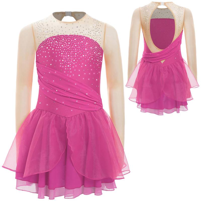 Mädchen Eiskunstlaufkleid Ballett Tanz Trikot Langarm Geraffte Mesh-Overlay Tutu Rock Lyrische Tanzbekleidung 9-10 Years heißes rosa von Joom DACH