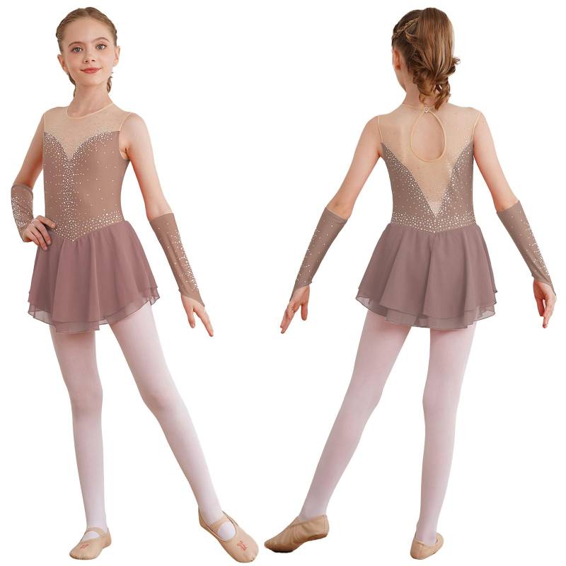Mädchen Eiskunstlaufkleid Ballett Tanz Wettbewerb Gymnastik Strass Trikot Kleider mit Handschuhen 5-6 Years rosa von Joom DACH