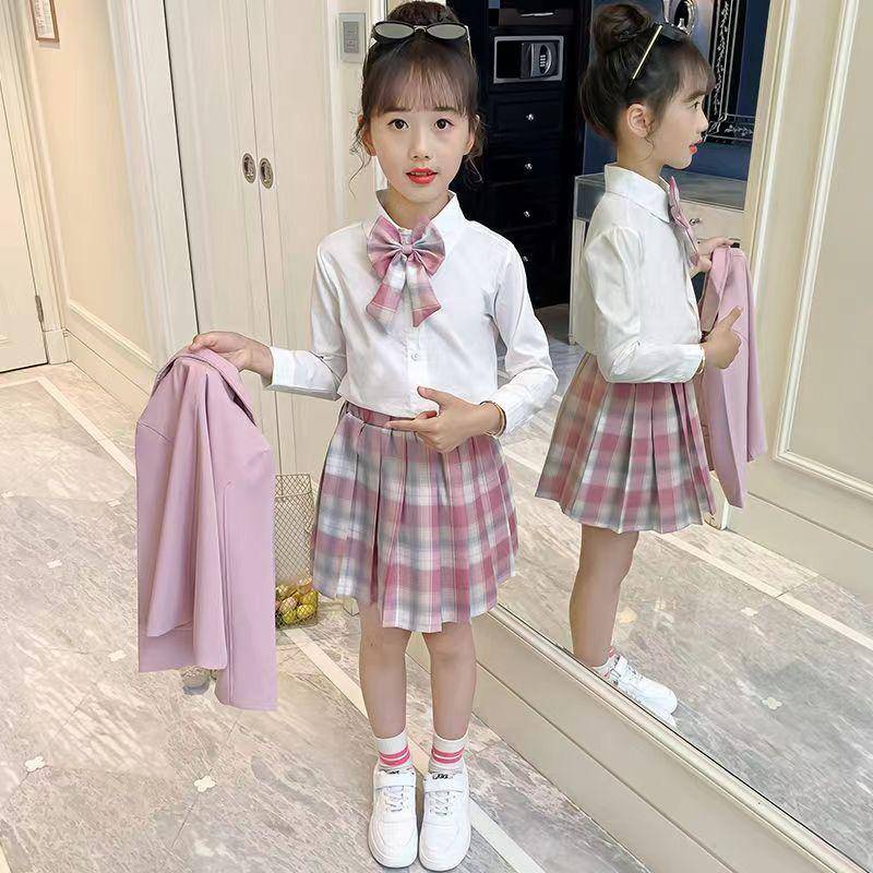 Mädchen Frühling und Herbst Kleidung Anzug Kinder dreiteiligen Rock Frühling College Stil JK Uniform Prinzessin Rock 130 von Joom DACH