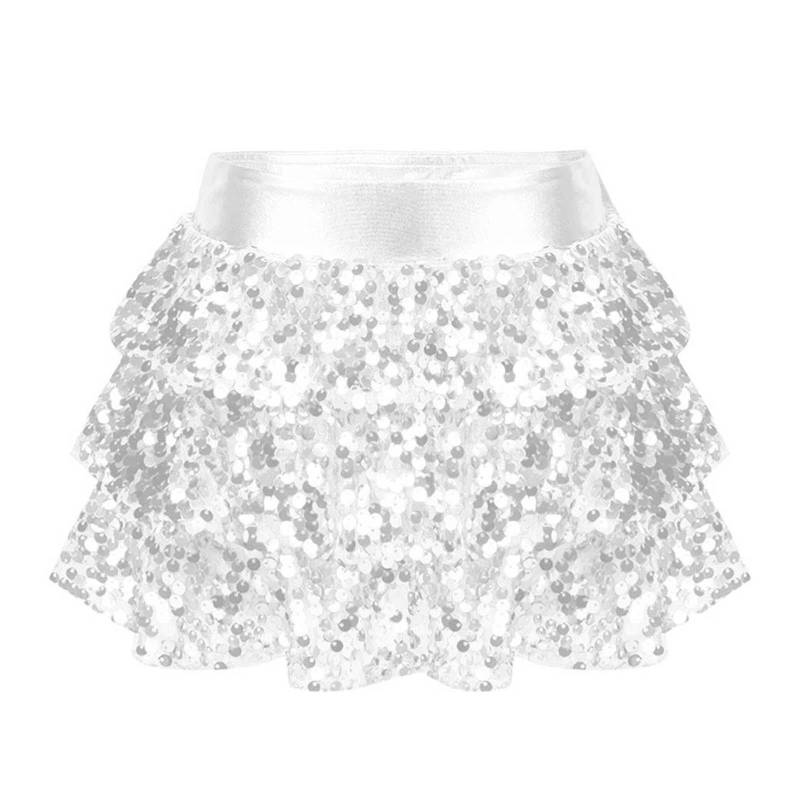 Mädchen Glänzende Pailletten Gestufte Rüschen Shorts Metallic Elastischer Bund Culottes Tanzaufführung Kostüm 7-8 Years silber von Joom DACH